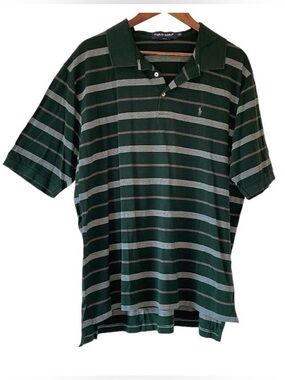 Polo Golf Ralph Lauren Golf Shirt Forrest Green has Grey and White Stripes  XXL
